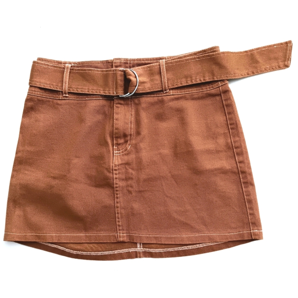 Charlotte Russe Earthy cotton denim, mod, belted mini skirt. XL.